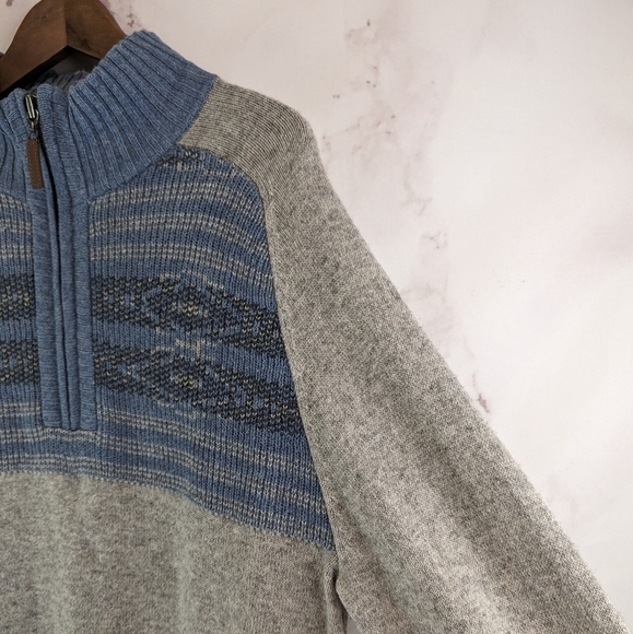 Carbon 2 Cobalt Sweater Mens Large Gray Blue Quarter Zip Merino Wool Blend - Picture 10 of 10